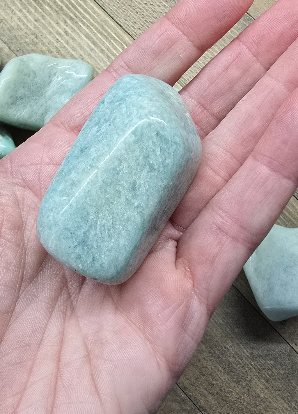 Large Tumbled Amazonite Crystal 2"–2.5" – Polished Healing Stone for Calm, Throat Chakra & Communication